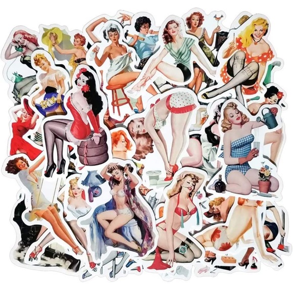 Vintage Sexy Pin Up Girl 12 Vinyl Stickers - Mystery Bundle - Picture 2 of 5
